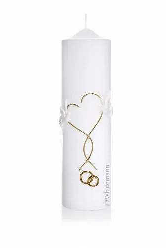 Moderne Hochzeitskerze 25x7cm goldene Ringe-Herz +Tauben Kerzen Wiedemann GmbH