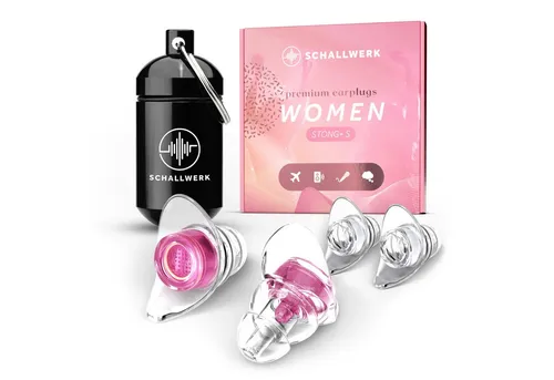 SCHALLWERK Gehörschutzstöpsel für Frauen - Women+ - Optimale Anpassung an die weibliche Ohrform mit flexiblem 3-Lamellen-Design. Inklusive praktischer Transportdose für den Alltag und Reisen. Langlebig und pflegeleicht – dein stilvoller Gehörschutz!