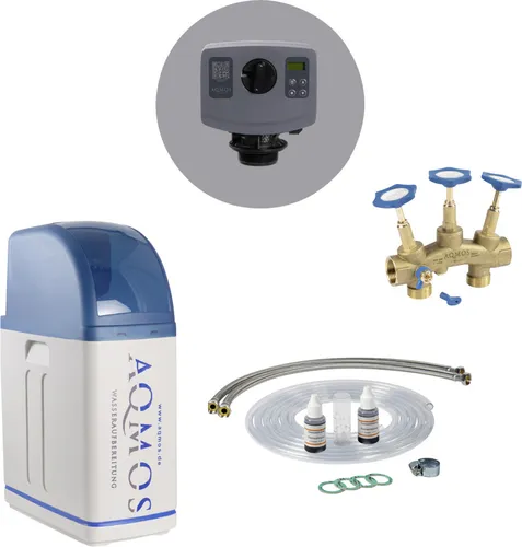 Aqmos R2D2-32 Wasserenthärtungsanlage - Wasserfilter & Enthärter für Haushalte bis 3 Personen, kompaktes Design für einfache Installation und bis zu 100% kalkfreies Wasser.