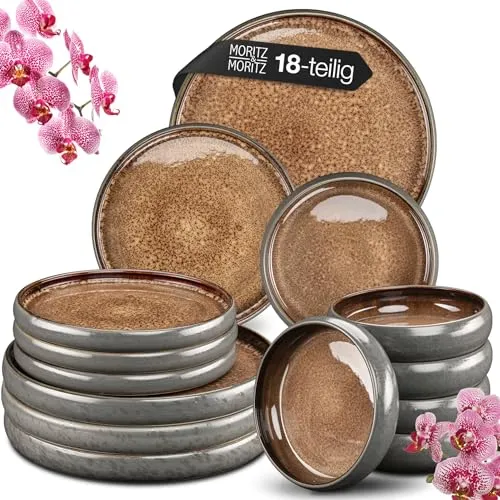 MoritzundMoritz Tafelservice Solid - 18-teilig für 6 Personen - Elegantes Steinzeug-Set in Beige mit einzigartigen Farbverläufen, spülmaschinen- und mikrowellengeeignet, ideal für stilvolle Dinnerabende.