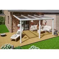 Skan Holz Terrassenüberdachung Monza 434 x 257 cm - Hochwertige Terrassenüberdachung aus pulverbeschichtetem Aluminium in Weiß, mit integriertem Regenrinne und 10 mm Verbund-Sicherheits-Glas für optimalen Lichtdurchlass und hohe Stabilität.