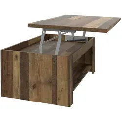 FORTE Clif Couchtisch, Holzwerkstoff, Old – Wood Vintage - Esszimmertisch mit hochklappbarer Tischplatte, verwandelt sich blitzschnell in einen Esstisch. Modernes Design im Old Wood Vintage Look, ideal für kleine Räume.