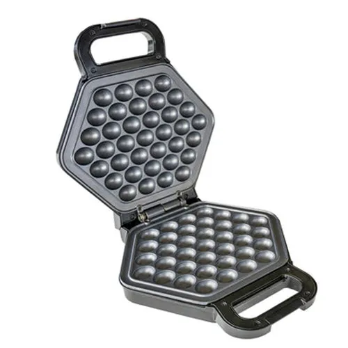 Bubble Waffeleisen Bobby Edelstahl/Schwarz, 700 Watt - Waffeleisen für knusprige Bubble-Waffeln, 700 Watt Leistung mit automatischer Temperaturregelung – perfekt für kreative Waffelgenüsse zu Hause!