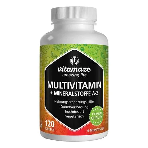 Hochdosierte Multivitamin Kapseln – 120 vegetarische Kapseln für 4 Monate - Erleben Sie die Kraft von 23 wertvollen Vitaminen und Mineralien in einer praktischen Kapsel. Ideal zur Unterstützung normaler Körperfunktionen – für Ihr Wohlbefinden.