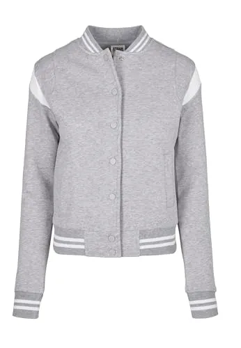 Urban Classics Damen College Sweat Jacket Grey/White 4XL - Stylische College-Jacke aus hautfreundlicher Bio-Baumwolle mit Kontrast-Schultereinsätzen und gestreiften Bündchen. Ideal für sportliche Freizeitlooks!