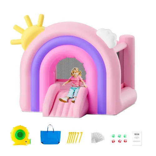 VEVOR Hüpfburg Aufblasbar mit Rutsche 280x230x230cm - Bunte Hüpfburg für Kinder mit Rutsche, ideal für Gartenpartys und Spielspaß, belastbar bis 90,7 kg.