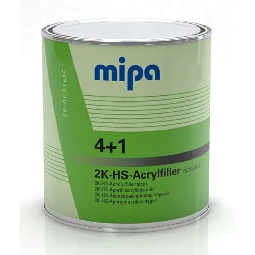 MIPA 4+1 Acrylfiller HS Füller schwarz, 3Ltr. für Mischregal - 2K-HS-Füller für Kompakt- und Dickschichtfüller, ideal für Teilflächen ohne Nachsacken. Ergiebigkeit: 5-6 m²/Liter, perfekt für präzise Lackierungen.