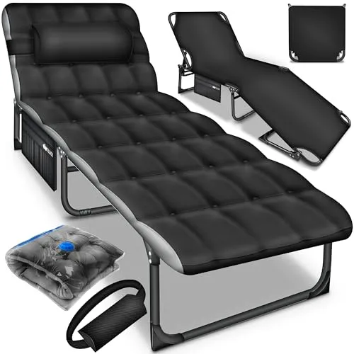 tillvex® Campingbett klappbar mit Nackenkissen - Feldbetten & Hängematten – Hochwertige Campingliege mit integriertem Kopfpolster für maximalen Komfort und einfachem Auf- und Abbau, ideal für Outdoor-Abenteuer und als Gästebett.