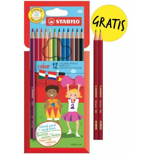 STABILO Buntstifte color mit 2 Bleistiften HB 17,5cm 12 Stück Kartonetui