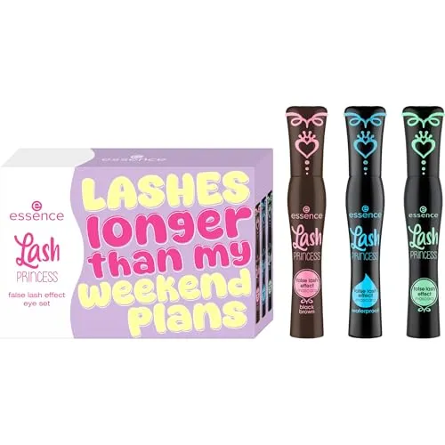 essence Lash PRINCESS false lash effect eye set 01 Totally Lashtastic!, Set mit 3 der beliebtesten Mascaras, Schwarz, Schwarzbraun & wasserfest