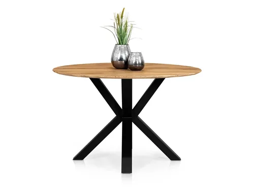 Runder Esstisch Massivholztisch Tisch 120 cm ELANI Eiche massiv geölt Metall