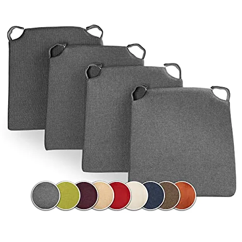 sunnypillow 4er Set Stuhlkissen mit Klettverschluss - Anthrazit - Stuhlkissen für Innen und Außen, wasserabweisend und pflegeleicht. Ideal für Garten- und Küchenstühle, mit hohem Sitzkomfort durch Kaltschaumfüllung.