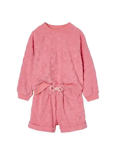 Vertbaudet Mädchen-Set mit Frottee-Blumen: Sweatshirt & Shorts bonbon rosa 158