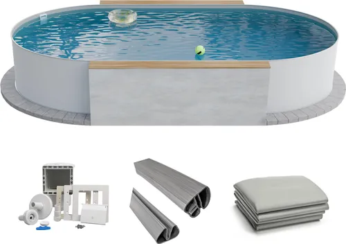 Fresh-Pool Oval Stahlwandpool Set 525x320 cm - Ovaler Stahlwandpool für 4-5 Personen, mit stabiler verzinkter Stahlwand und UV-beständiger Folie. Ideal für den Outdoor-Einsatz und einfach zu montieren.