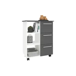 VCM Holz Küchenwagen Esilo L Weiß/Anthrazit - Rollbarer Servierwagen - Servierwagen mit ausreichend Stauraum, ideal für die Küche oder als Kaffeebar. Praktische Rollen ermöglichen einfache Mobilität. Maße: H. 85 x B. 68 x T. 38 cm.