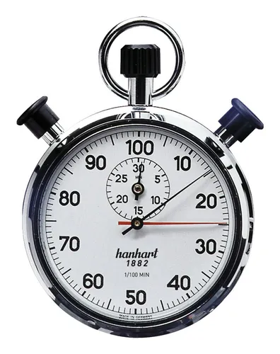 Hanhart Präzisions-Doppel-Stoppuhr 1/100-Minuten 30 Minuten - 135.0201-0S - Stoppuhren mit 1/100-Minuten Genauigkeit, ideal für präzise Zeitmessungen im Sport oder bei Wettbewerben.
