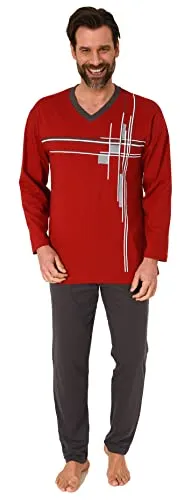 Normann Eleganter Herren Schlafanzug Langarm Pyjama mit Frontprint – Übergrößen erhältlich, Farbe: rot, Größe: 64/66 - KOMFORTABEL & ELEGANT: Langarm Herren Pyjama mit zeitlosem Frontprint. Erhältlich in Übergrößen bis 68/70. WEICHE MATERIALIEN: Hochwertige Jersey-Qualität für ein angenehmes Tragegefühl. VERTRAUEN: Normann - seit 1903 für hochwertige Nachtwäsche bekannt.