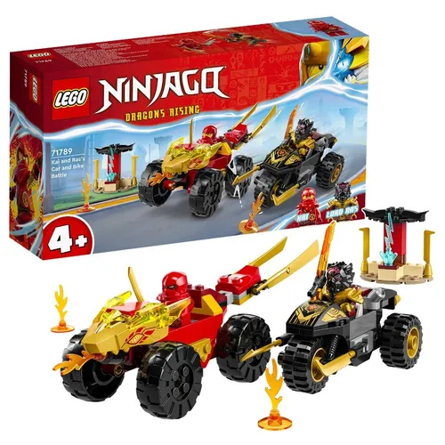 LEGO NINJAGO Verfolgungsjagd Set - Bauspaß mit Kais Flitzer und Ras Motorrad, inkl. 2 Minifiguren für actionreiche Abenteuer ab 4 Jahren