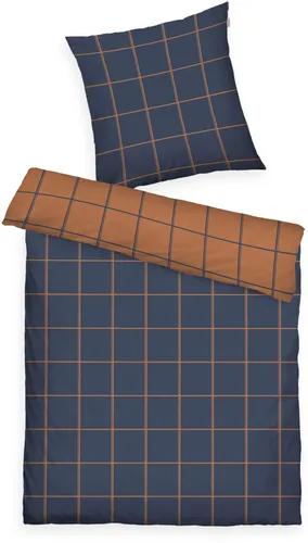 TOM TAILOR HOME Bettwäsche LARGE CHECK in Gr. 135x200cm oder 155x220cm, Flanell, 2 teilig, new bedroom, gewebtes Label, Dark Navy & Rusty Red