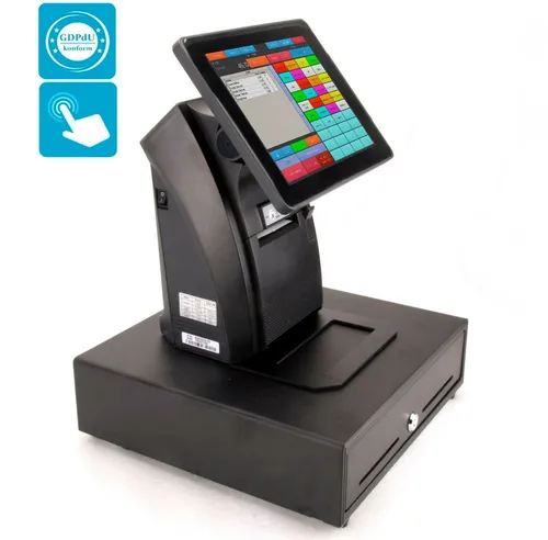 12" All-in-One GASTRO Kasse mit Bondrucker - Gastro-Kasse mit Kundenanzeige und Geldlade, TSE-konform für rechtssichere Transaktionen in der Gastronomie.