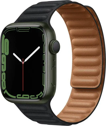 Apple Watch 45mm Lederarmband Midnight Leather Link M/L - Uhrenarmband aus hochwertigem Leder in stilvollem Midnight, perfekt für Apple Watch Series 9, 8 und 7, verleiht Ihrem Look Eleganz und Komfort.