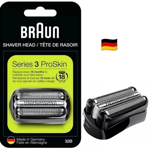 Braun 32B Kombipack - Ersatzscherkopf für Series 3, schwarz, 3 flexible Klingen für optimale Rasur und einfache Reinigung