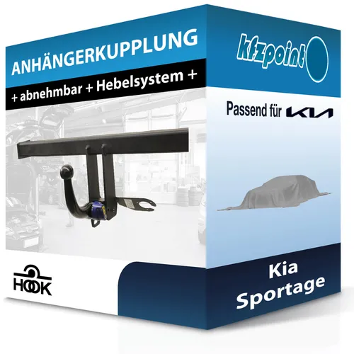 Hook Abnehmbare Anhängerkupplung für Kia Sportage 09.2021-jetzt - Anhängerkupplung von Hook, abnehmbar und ohne Eintragung in Fahrzeugpapiere. Ideal für hohe Anhängelasten bis 2300 kg. Perfekt für flexible Transportlösungen!