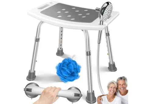 KESSER Badhocker - Höhenverstellbarer Duschstuhl für Senioren - Hocker für bis zu 136 kg, ideal für mehr Sicherheit und Komfort beim Duschen. Farblich ansprechend in Weiß/Grau.