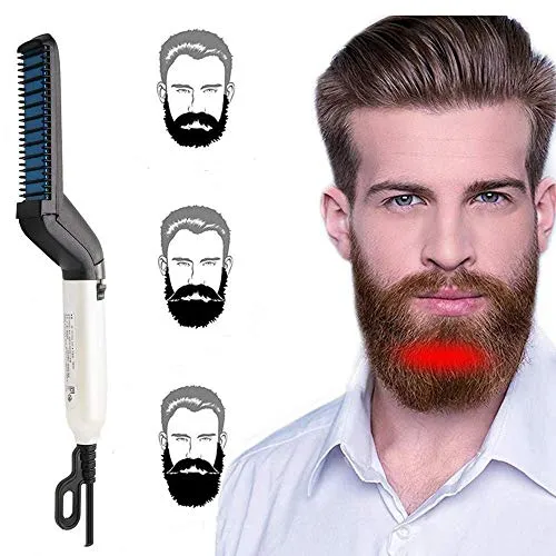 VOARGE Bart Glätteisen für Männer, Männer Schnelle Bartglätter Kamm, Multifunktionale Haar Curling Curler Bart-Kamm, für Krauses Barthaar, DIY flexibles Modellieren