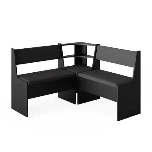 Vicco Eckbankgruppe Roman - Modernes Esszimmermöbel - Eckbankgruppe in Schwarz mit kratzfester Oberfläche und ausziehbarer Tischplatte für flexibles Essen und Geselligkeit.