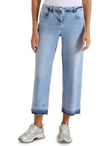 Cecil 7/8 Wide Leg Jeans im Loose Fit Light Blue Random Bleached 30 - Stilvolle 7/8 Jeans im Loose Fit mit weitem Bein und hohem Bund. Perfekt für lässige Looks, sorgt für einen bequemen Tragekomfort. Ideal für jeden Tag!