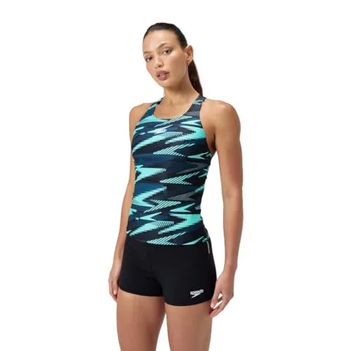 Speedo Hyperboom Tankini - Damen Badeanzug - Tankinis aus recyceltem Material, schnell trocknend und chlorresistent. Ideal für Training und Fitness mit Racerback-Design und Boyleg-Shorts für optimalen Komfort und Sicherheit.