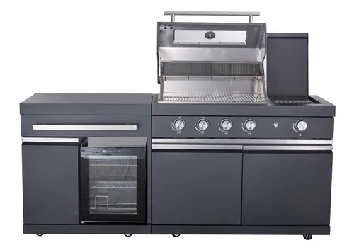 Buschbeck Outdoorküche Newcastle schwarz mit 4-Brenner Gasgrill - Grills für Gartenfreunde: Die großzügige Outdoorküche bietet Platz für geselliges Kochen und Grillen im Freien – ideal für BBQ-Partys!