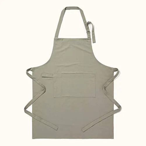Homescapes Graue Kochschürze waschbar aus 100% Baumwolle, Latzschürze mit Tasche, verstellbare Schürze mit langen Bändern