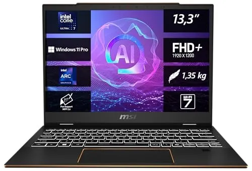 MSI Summit 13 AI + Evo A2VMTG-007 - Hochleistungs Business Notebook - Laptops mit 13,3 Zoll Display, Intel® Core™ Ultra 7, 32 GB RAM und 1 TB SSD für maximale Produktivität und Effizienz im Business-Alltag.