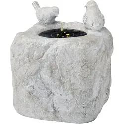 LED Solar Gartenbrunnen mit Vögelchen - 34cm grau - Gartenbrunnen aus wetterfestem GRC Beton mit 4 warmweißen LEDs und solarbetrieben. Schafft eine entspannende Atmosphäre und benötigt keinen Stromanschluss.