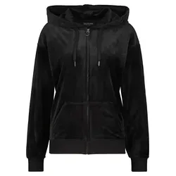 Kapuzennickijacke JUICY COUTURE "HALAN OVERSIZED HOODIE Damen", Damen, Gr. S, schwarz, 95% POLYESTER 5% ELASTAN, bequem, Langarm, Jacken, Trainingsjacke Damen, Sweatjacke mit Kapuze, Velour, Stickerei, Sale