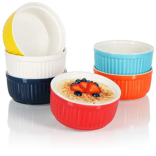 com-four® 6x Souffléfförmchen - Ragout Fin Schalen aus Keramik - ofenfeste Auflaufformen - spülmaschinengeeignete Dessert-Schälchen - farbenfrohe Keramikgefäße 250 ml