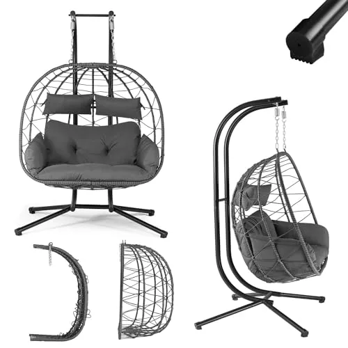 Juskys Doppelhängesessel Aria - Polyrattan Hängesessel für 2 Personen - Hängesessel aus robustem Polyrattan mit stylischem Design und bequemen Kissen, ideal für entspannte Stunden zu zweit im Garten oder auf der Terrasse.