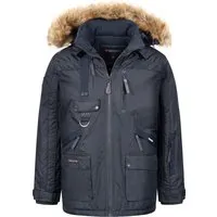 Geographical Norway Herren Winterjacke Parka H-356 Navy - Stylische und funktionale Winterjacke mit luxuriösem Kunstfellkragen und gefütterter Kapuze. Ideal für kalte Tage, bietet Schutz vor Wind und Kälte sowie ausreichend Stauraum für Wertsachen.