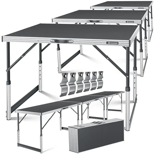 KESSER Multifunktionstisch 3-teilig, 100x60 cm – Vielseitig einsetzbar - KESSER Multifunktionstisch, höhenverstellbar und stabil. Ideal für Buffets, Tapezierarbeiten oder Partys. Wetterbeständig und leicht transportierbar – perfekt für jeden Einsatz!