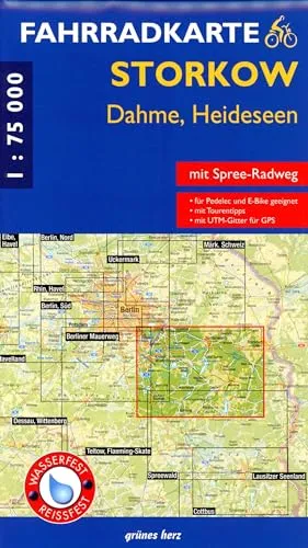 Fahrradkarte Storkow, Dahme, Heideseen: Mit Spree-Radweg. Mit UTM-Gitter für GPS. Maßstab 1:75.000. Wasser- und reißfest. (Fahrradkarten)