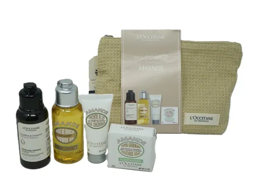 L'Occitane Trousse Voyage Amande Set - Praktisches Set mit Shampoo, Duschöl, Milch und Seife für die Körperpflege. Ideal für unterwegs und mit hochwertigen Inhaltsstoffen für ein luxuriöses Pflegeerlebnis.