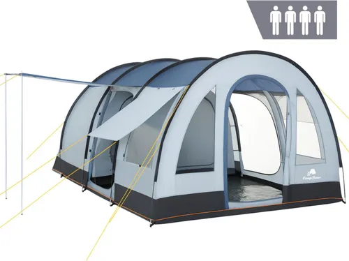 CampFeuer Zelt TunnelX für 4 Personen | Grau/Blau - Zelt für 4 Personen mit 5000 mm Wassersäule, 3 Eingängen und atmungsaktivem Gewebe für perfekten Komfort und Schutz beim Camping.