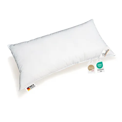 Kammer Kopfkissen premium extra dick 590g - Kissen aus 100% neuen sibirischen Daunen, allergikergeeignet und waschbar bis 60°C, ideal für alle Jahreszeiten im Schlafzimmer und Kinderzimmer.