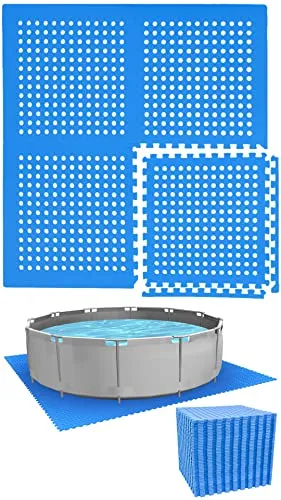 EYEPOWER Poolunterlage für 366 cm Pool Rund - 52 Schaumstoff Matten - 1cm Bodenschutz Fliesen - Outdoor Puzzlematte unter Stahlwand Swimmingpool - Gartenpool Bodenschutzmatte Pool Unterlage Terrasse