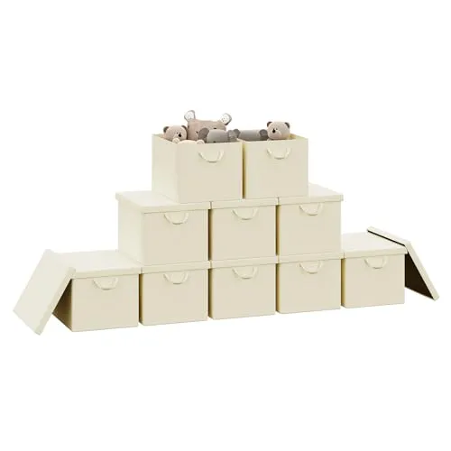 Woltu Aufbewahrungsbox Set (10 St.) mit Deckel und Griffen - Praktische Aufbewahrungslösung für Kleidung und Spielzeug, faltbar und platzsparend. Hochwertiges, feuchtigkeitsabweisendes Material in elegantem Grau.