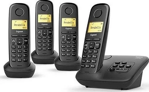 Gigaset A270A Quattro DECT Telefon mit Anrufbeantworter - Schwarz - Festnetztelefon mit 4 Mobilteilen, integrierter Anrufbeantworter und großer beleuchteter Anzeige. Ideal für strahlungsfreies, schnurloses Telefonieren.