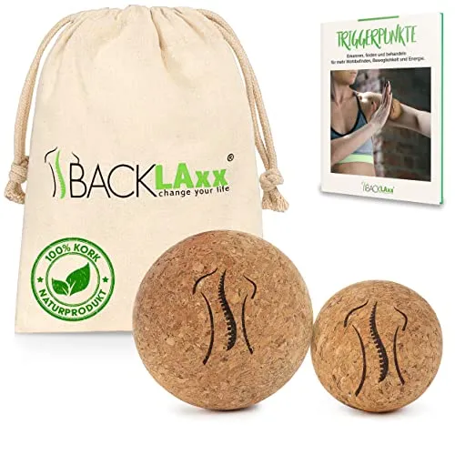 BACKLAXX® Faszienball Set 5 & 7 cm aus Kork mit Beutel | Massageball für Füße & Selbstmassage | Lacrosse Ball Alternative | antibakterielle Massagebälle | GRATIS eBook