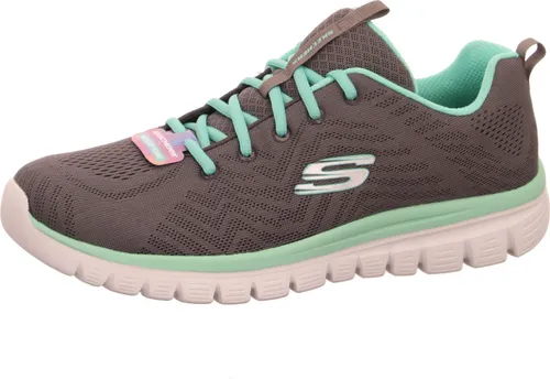 Skechers Damen Graceful-get Connected-12615 Sneakers - Charcoal Mesh Green Trim, sportlicher Trainings-Sneaker mit atmungsaktivem Design und praktischem Ferseneinsatz